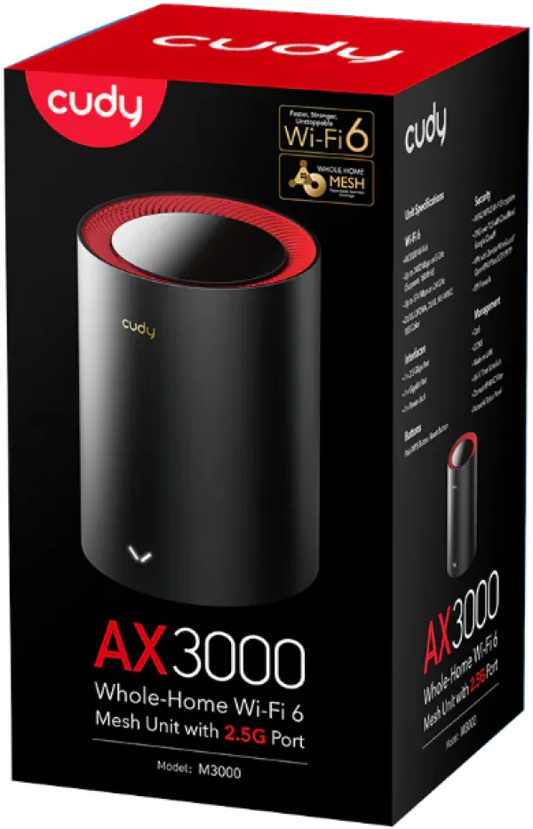 CUDY Cudy M3000 1-Pack AX3000  Dual Band 2.4Ghz+5Ghz WiFi6 MESH, 2.5G WAN+GE LAN, 5x Antena 128MB/256DDR Slika 7