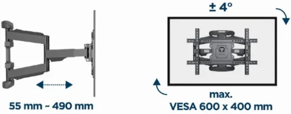 GEMBIRD WM-75ST-02 Gembird rotate/tilt VESA max. 60x40cm 32-75 max.45kg (ugaoni) - Image 4