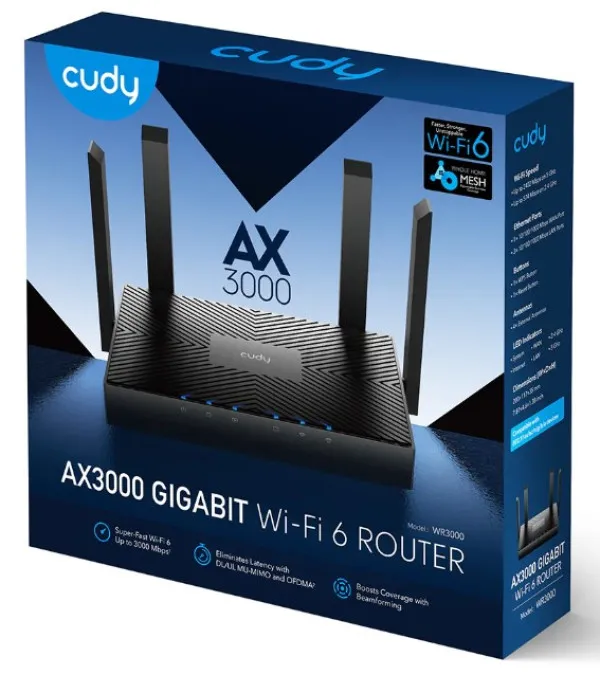 CUDY Cudy WR3000 AX3000 WIFI6 Dual Band 2.4+5Ghz Wi-Fi Ruter 1W/4LAN Gbit,4x5dBi 160MHz, Wisp/AP/REP Slika 7