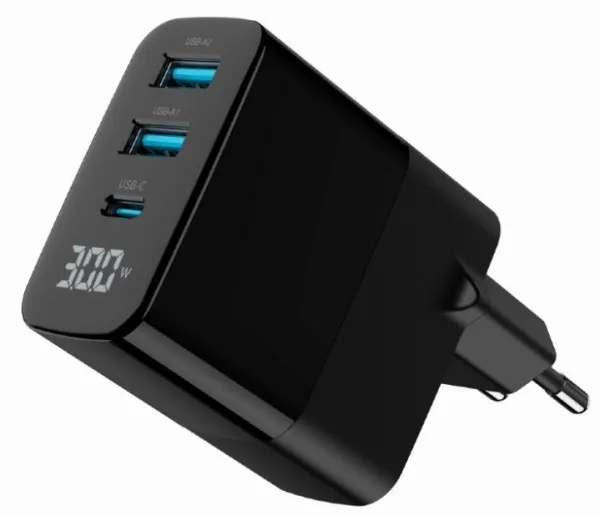 GEMBIRD TA-UC-PDQC30LCD-BK-02 Gembird GaN USB brzi punjac, 30W 3-port (2xUSB-A+ USB-C), LCD, black Slika 2
