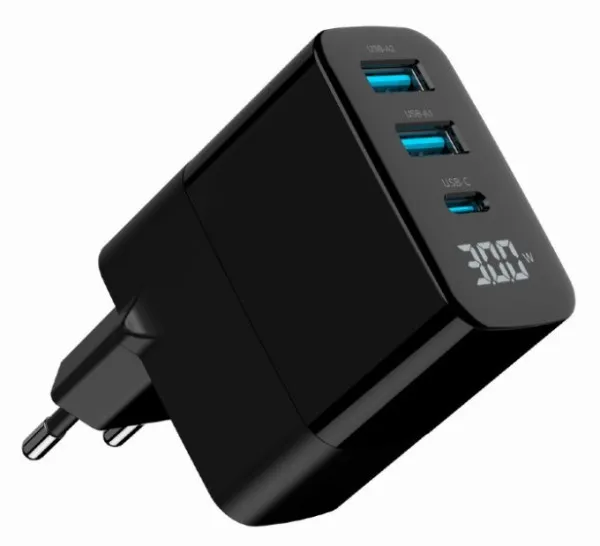 GEMBIRD TA-UC-PDQC30LCD-BK-02 Gembird GaN USB brzi punjac, 30W 3-port (2xUSB-A+ USB-C), LCD, black Slika 4
