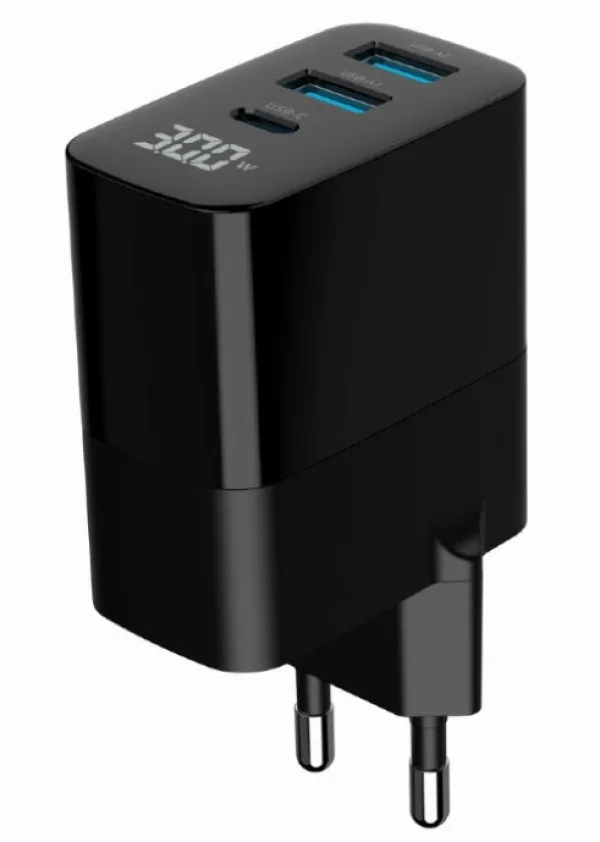 GEMBIRD TA-UC-PDQC30LCD-BK-02 Gembird GaN USB brzi punjac, 30W 3-port (2xUSB-A+ USB-C), LCD, black Slika 1