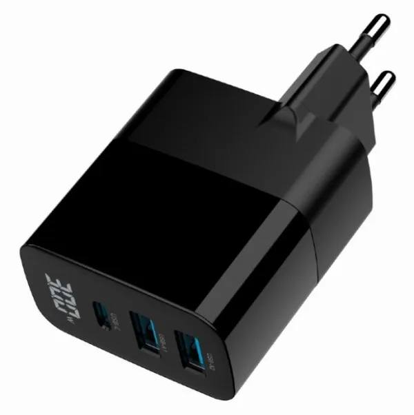 GEMBIRD TA-UC-PDQC30LCD-BK-02 Gembird GaN USB brzi punjac, 30W 3-port (2xUSB-A+ USB-C), LCD, black Slika 6