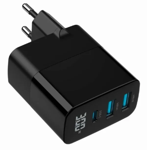 GEMBIRD TA-UC-PDQC30LCD-BK-02 Gembird GaN USB brzi punjac, 30W 3-port (2xUSB-A+ USB-C), LCD, black Slika 10