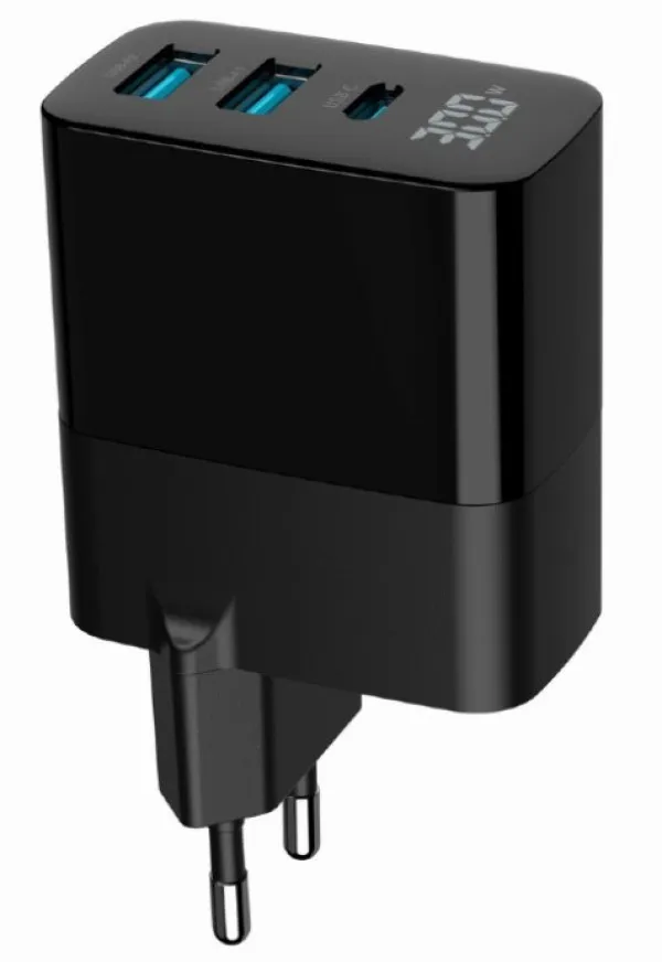 GEMBIRD TA-UC-PDQC30LCD-BK-02 Gembird GaN USB brzi punjac, 30W 3-port (2xUSB-A+ USB-C), LCD, black Slika 9