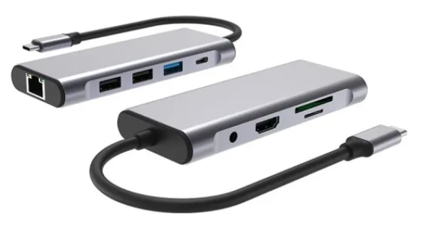 GEMBIRD A-CM-COMBO9-06 ** Gembird USB-C 9-in-1 multi-port RJ45+USB3.0+SD+USB-C+HDMI+USB2.0+3,5mm (1359) Slika 1