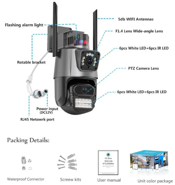 CAM-IP6MP-EP11-QQ GMB kamera 6 mpix microSD iCSee xmeye pro app Two-way voice PTZ ip66,3.6mm+3.6mm Slika 2