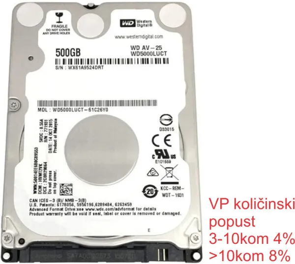 HDD 2.5 ** 500GB WD5000LUCT WD 16MB 5400RPM SATA 7mm Slika 1