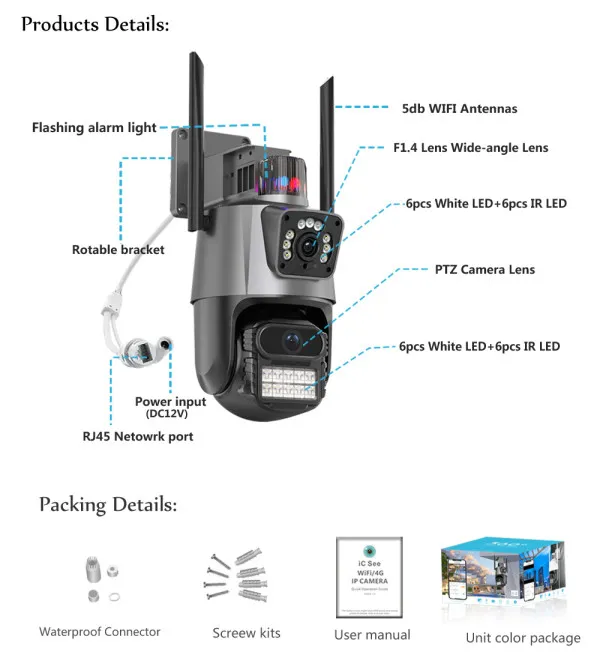 CAM-IP6MP-EP11-8X ZOOM GMB kamera 6 mpix microSD iCSee xmeye pro app Two-way voice PTZ ip66,2x3.6mm Slika 3