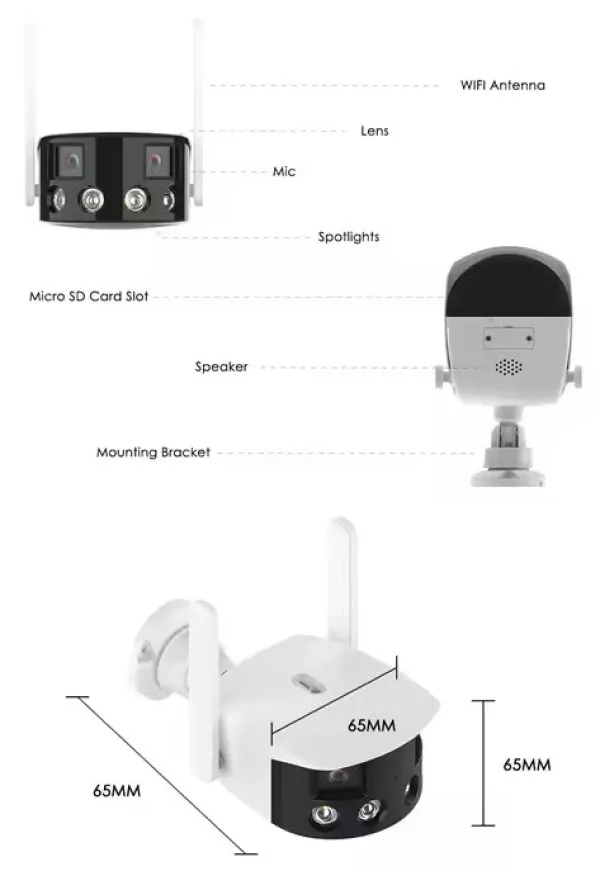 CAM-IP4MP-N4D2J GMB kamera 4 mpix microSD iCSee xmeye pro app Two-way voice, wide 180, ip66 32:9pano Slika 4