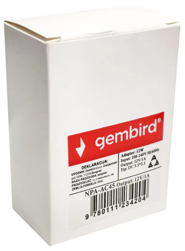 GEMBIRD NPA-AC45** Gembird punjac 12v/1A  12W. 1m kabl, Coper napajanje, DC 5.5x2.1mm (alt.npa-ac91 223) Slika 2