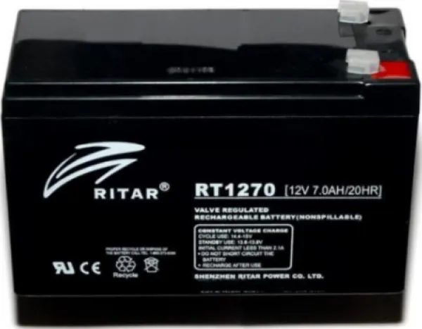 RITAR 12V-7Ah F1, RT1270 Olovna VRLA baterija, 151×65×99, 1.95KG, BLACK- Slika 1