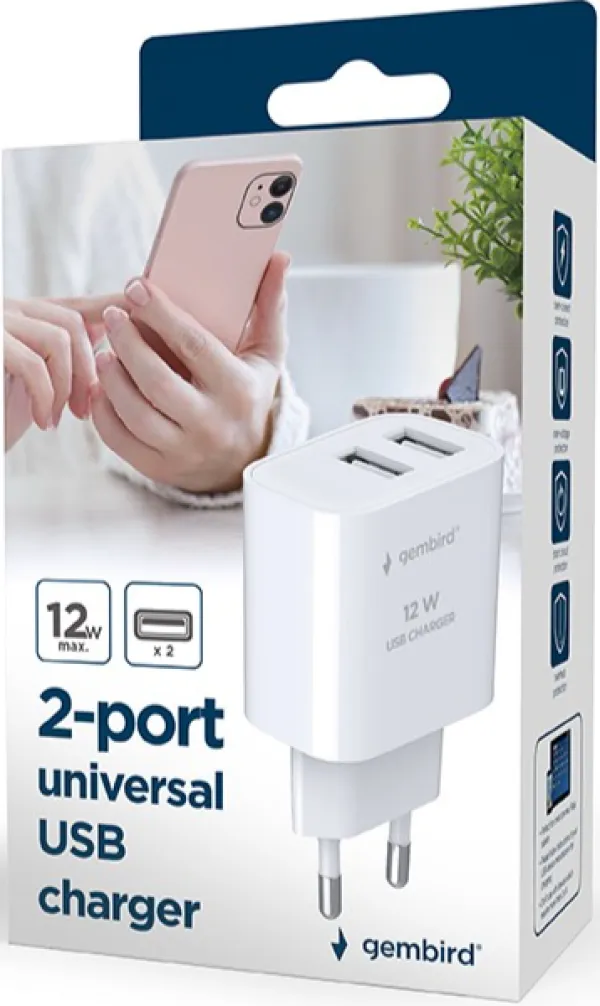 GEMBIRD TA-UC-2A12-01-BK Gembird 2-port univerzalni USB punjac, 2.4 A, black 12W Slika 4