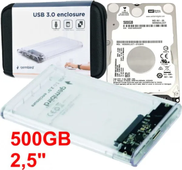 GEMBIRD HDD 2.5 * 500GB SET USB 3.0 SATA eksterno kuciste + 500GB WD5000LUCX WD EE2-U3S9-6 (2199) Slika 3