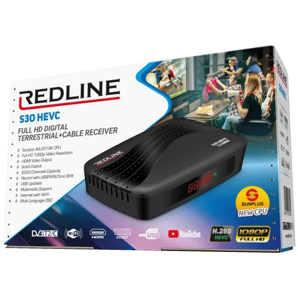 Redline DVB-T2 S30 HEVC Prijemnik DVB-T2/C Full HD,H.265/HEVC, WiFi,Scart Slika 2