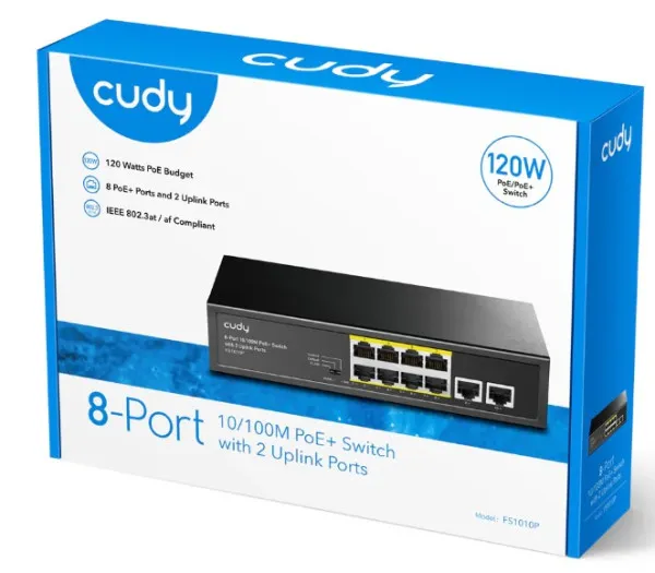 CUDY Cudy FS1010P 8-Port 10/100M PoE+ Switch, 2 Uplink 10/100M, 120W, 250m,4KV steel (Alt.PFS3009-8ET-96) Slika 5