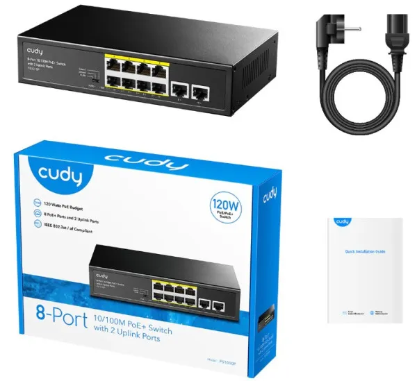 CUDY Cudy FS1010P 8-Port 10/100M PoE+ Switch, 2 Uplink 10/100M, 120W, 250m,4KV steel (Alt.PFS3009-8ET-96) Slika 4