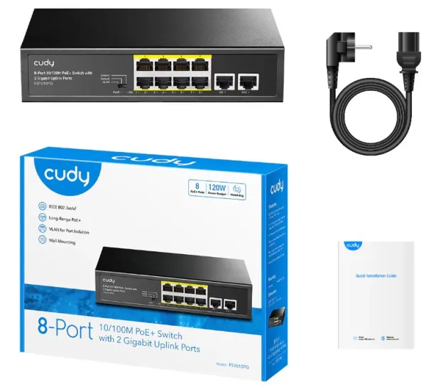 CUDY Cudy FS1010PG 8-Port 10/100M PoE+ Switch, 2Uplink 10/100/1000M, 120W, 250m, steel (Alt.PFS3010-8ET) Slika 4