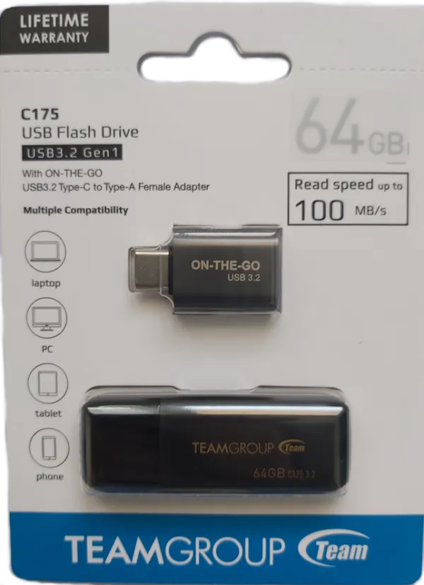 TEAM GROUP TeamGroup TC175364GB26 64GB C175 USB 3.2 BLACK with Type C adapter Slika 7