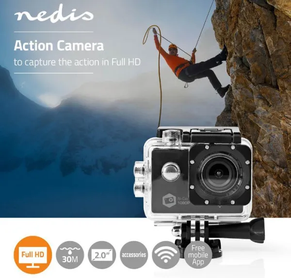 NEDIS ACAM21BK Nedis 12Mpix HD action kamera, 1080p@30fps/ sa vodootpornim kucistem WIFI, Android Slika 1