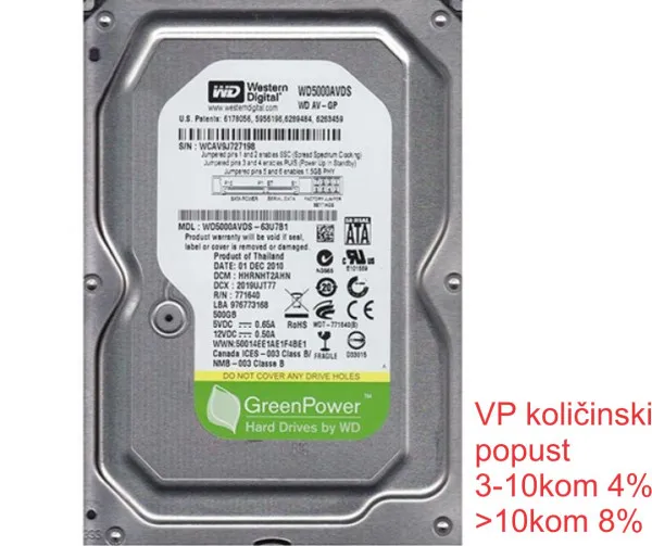 HDD 3.5 ** 500GB WD5000AVDS WD AV-GP 7200RPM 32MB SATA Slika 3