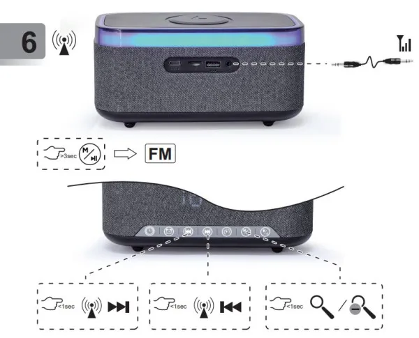 GEMBIRD DAC-SPKBT-QC15-BK Gembird Digitalni sat+alarm sa bezicnim punjenjem telefona 15W i zvucnikom, FM, BT Slika 1