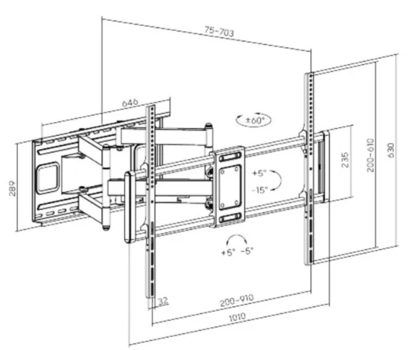 GEMBIRD WM-120ST-01 Gembird TV nosac rotate/tilt 60-120 VESA 90x60cm, max 120kg, drzac Slika 8