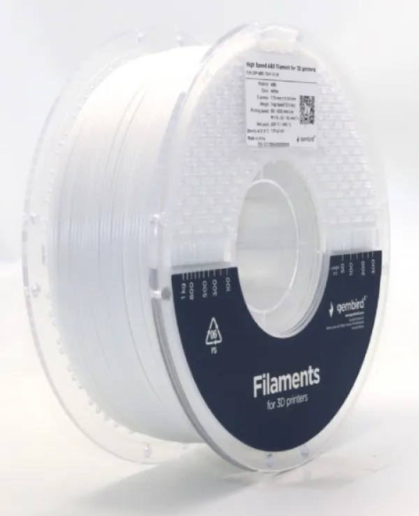 GEMBIRD 3DP-ABS1.75HY-01-W ABS filament velike brzine za 3D stampac 1.75mm, kotur 1KG WHITE Slika 1