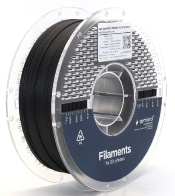 GEMBIRD 3DP-PLA1.75HY-01-BK PLA filament velike brzine za 3D stampac 1.75mm, kotur 1KG BLACK Slika 1