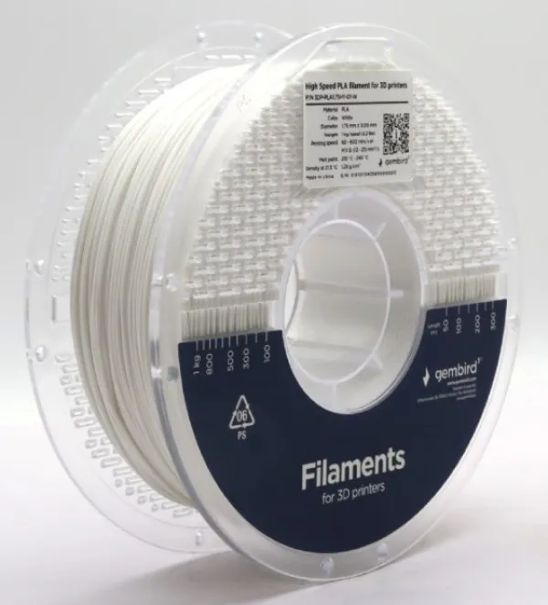 GEMBIRD 3DP-PLA1.75HY-01-W PLA filament velike brzine za 3D stampac 1.75mm, kotur 1KG WHITE Slika 1