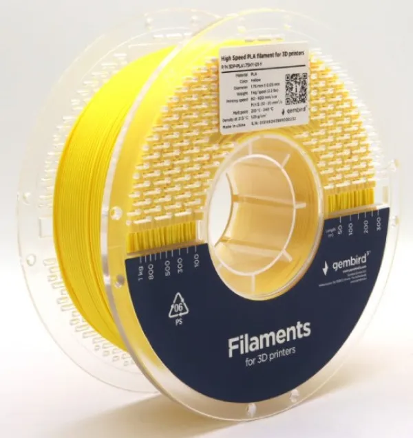 GEMBIRD 3DP-PLA1.75HY-01-Y PLA filament velike brzine za 3D stampac 1.75mm, kotur 1KG YELLOW Slika 1