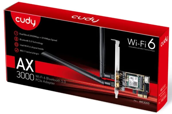 CUDY Cudy WE3000 AX3000 Wi-Fi 6 + Bluetooth5.2 PCI Express Adapter 2.4+5Ghz, 2x5dBi detachable antenna Slika 6