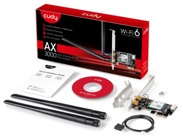 CUDY Cudy WE3000 AX3000 Wi-Fi 6 + Bluetooth5.2 PCI Express Adapter 2.4+5Ghz, 2x5dBi detachable antenna Slika 3