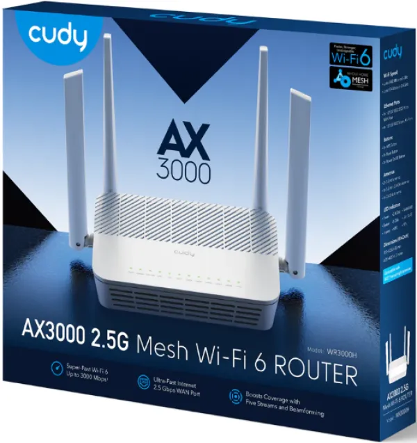 Cudy WR3000H AX3000 2.5G Mesh Wi-Fi 6 Router, 2.4/5Ghz, pokriva 130m2 Slika 6