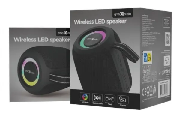 GEMBIRD SPK-BT-LED-05-BK Gembird Portable Bluetooth RGB LED TWS speaker, 8W, BT, FM, USB, Handsfree, Black Slika 1