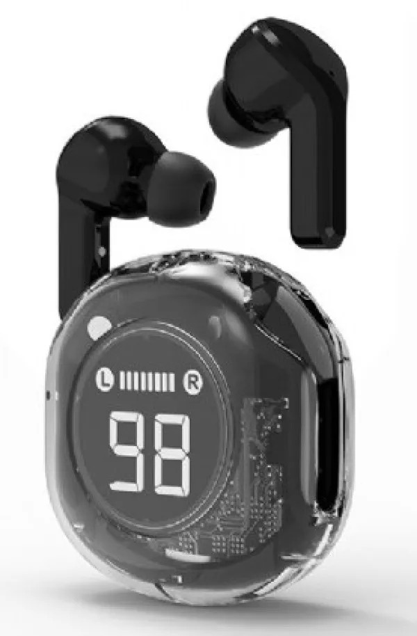 TWST-01-BK Gembird bluetooth V5.4 slusalice, TWS, LCD, Transparent, black Slika 2