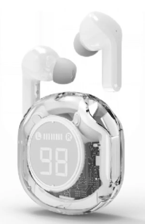 TWST-01-W Gembird bluetooth V5.4 slusalice, TWS, LCD, Transparent, white Slika 2