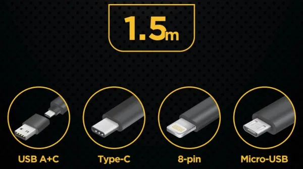 GEMBIRD CC-USB2S-ACM31-1.5M Gembird Premium silicon 4-in-1 USB charging cable, 8-pin, Type-C i MicroUSB 1.5m Slika 1