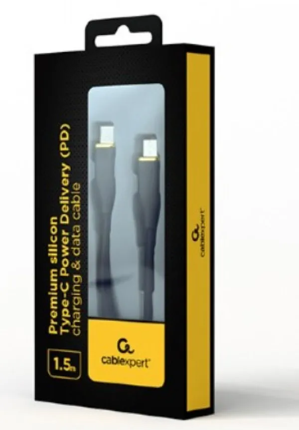 GEMBIRD CC-USB2S-CMCM-1.5M-BK Gembird 60W Premium silicon Type-C PD charging & data cable, 1.5m Black Slika 1