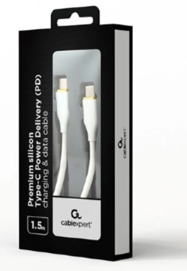 GEMBIRD CC-USB2S-CMCM-1.5M-W Gembird 60W Premium silicon Type-C PD charging & data cable, 1.5m, White Slika 1