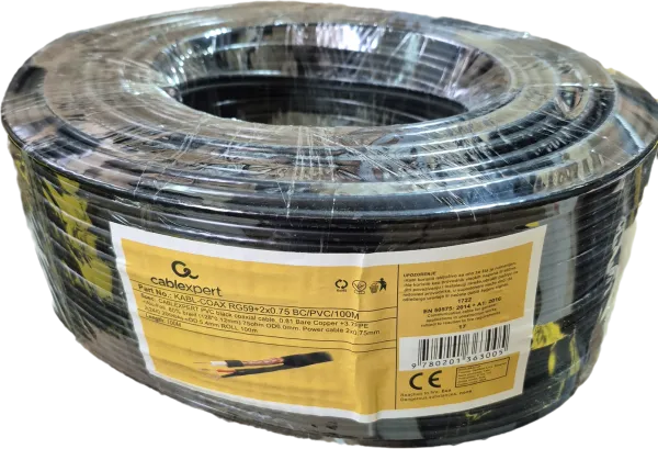 GEMBIRD KABL-COAX-RG59+2x0.75 BC/PVC/100M CCTV Bakarni Koaksialni kabl sa napojnim kablom2x0,75mm black 100m Slika 2