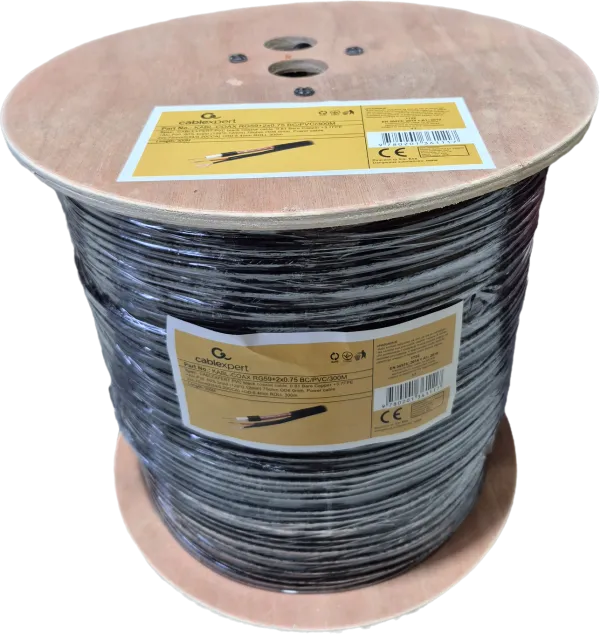 GEMBIRD KABL-COAX-RG59+2x0.75 BC/PVC/300M CCTV Bakarni Koaksialni kabl sa napojnim kablom2x0,75mm black 300m Slika 1