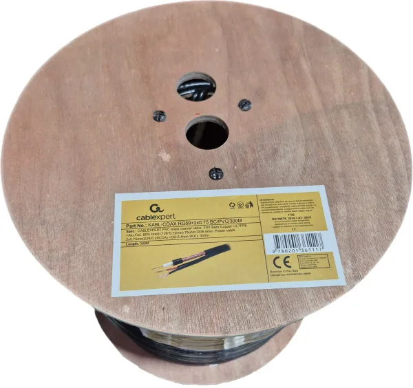 GEMBIRD KABL-COAX-RG59+2x0.75 BC/PVC/300M CCTV Bakarni Koaksialni kabl sa napojnim kablom2x0,75mm black 300m Slika 4