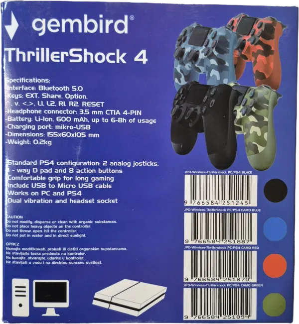 JPD-Wireless-Thrillershock PC/PS4 BLACK Gembird Bezicni gamepad sa dvostrukom vibracijom v2 Slika 3