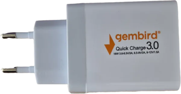NPA-AC36 ** Gembird QC3.0 brzi punjac +Type C USB kabl,18W 3.6-6.5V/3A, 6.5V-9V/2A, 9V-12V/1.5A(351) Slika 7