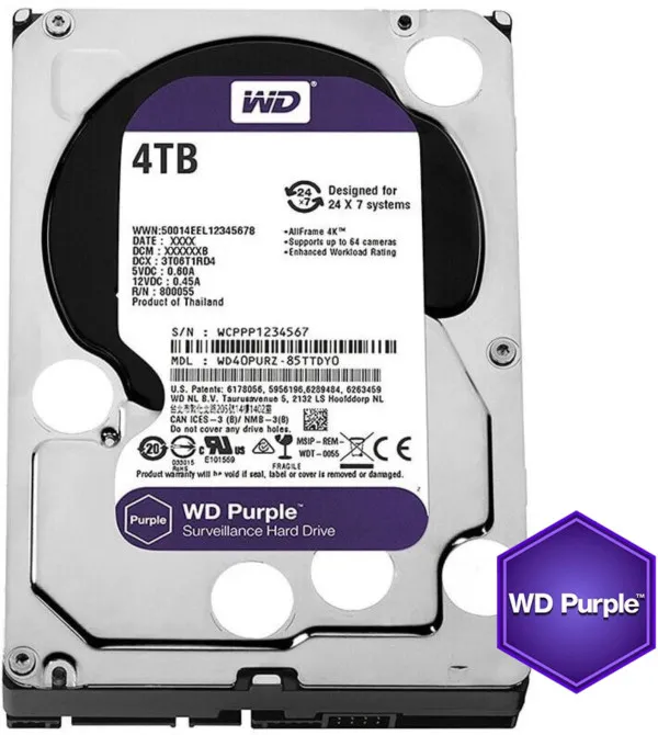 HDD 3.5 * 4TB WD43PURZ WD Purple 24/7 5400RPM 256MB SATA3 Slika 1