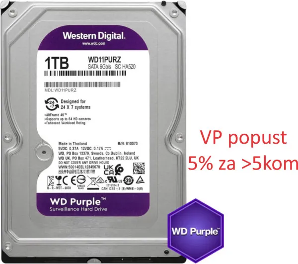 HDD 3.5 ** 1TB WD10PURZ WD Purple 24/7 5400RPM 64MB SATA3 Slika 6