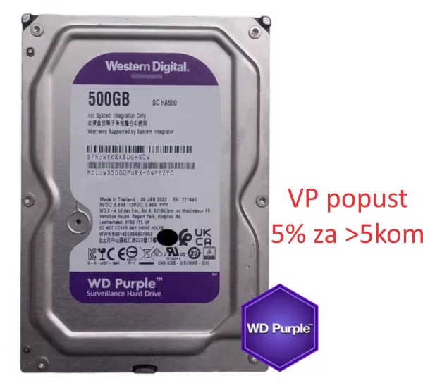 HDD 3.5 ** 500GB WD5000PURX WD Purple 24/7 5400RPM 16MB SATA3 Slika 4