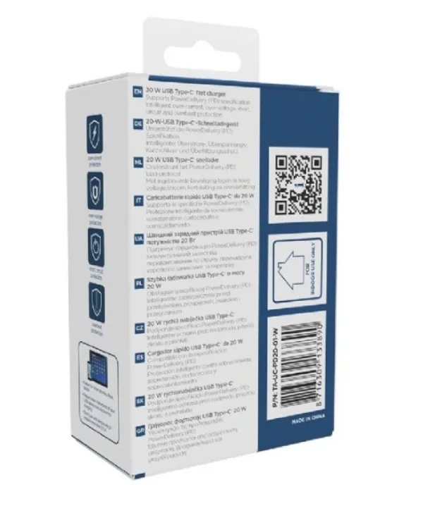 TA-UC-PD20-01-W Gembird USB Type-C 20W USB fast charger, white (alt. NPA-AC30) Slika 1