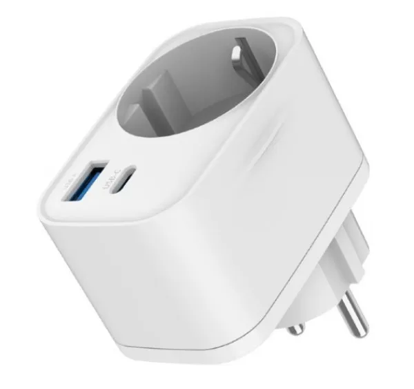 TA-ACPDQC20-01-W Gembird 20W 2-port USB brzi punjac sa pass-through AC socket-om, white Slika 2